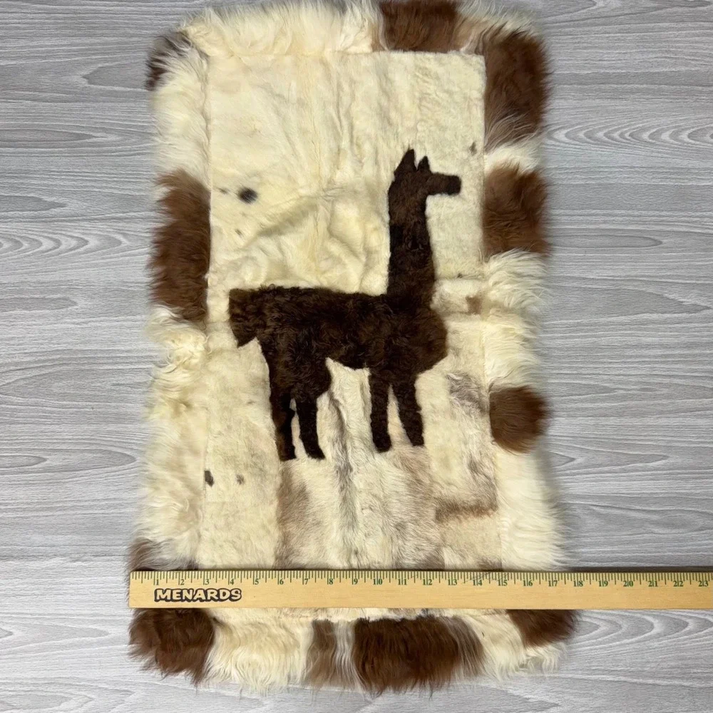 Vtg Alpaca Hide Wall Hanging Rug Peruvian Llama Folk Art Patchwork Decor 18x30in